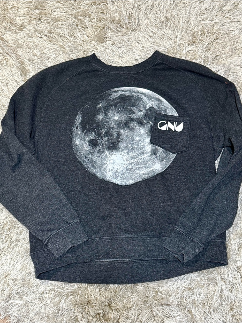 GNU Moon Graphic Snowboard Crewneck Sweatshirt Charcoal Gray Size Medium - Picture 5 of 12